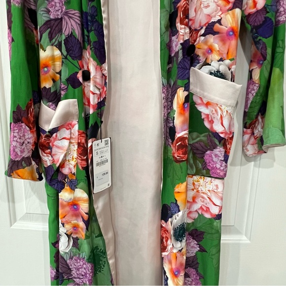 Brand New with tags Zara Green Long Floral Print Kimono Belted Duster Jacket S - Picture 7 of 11